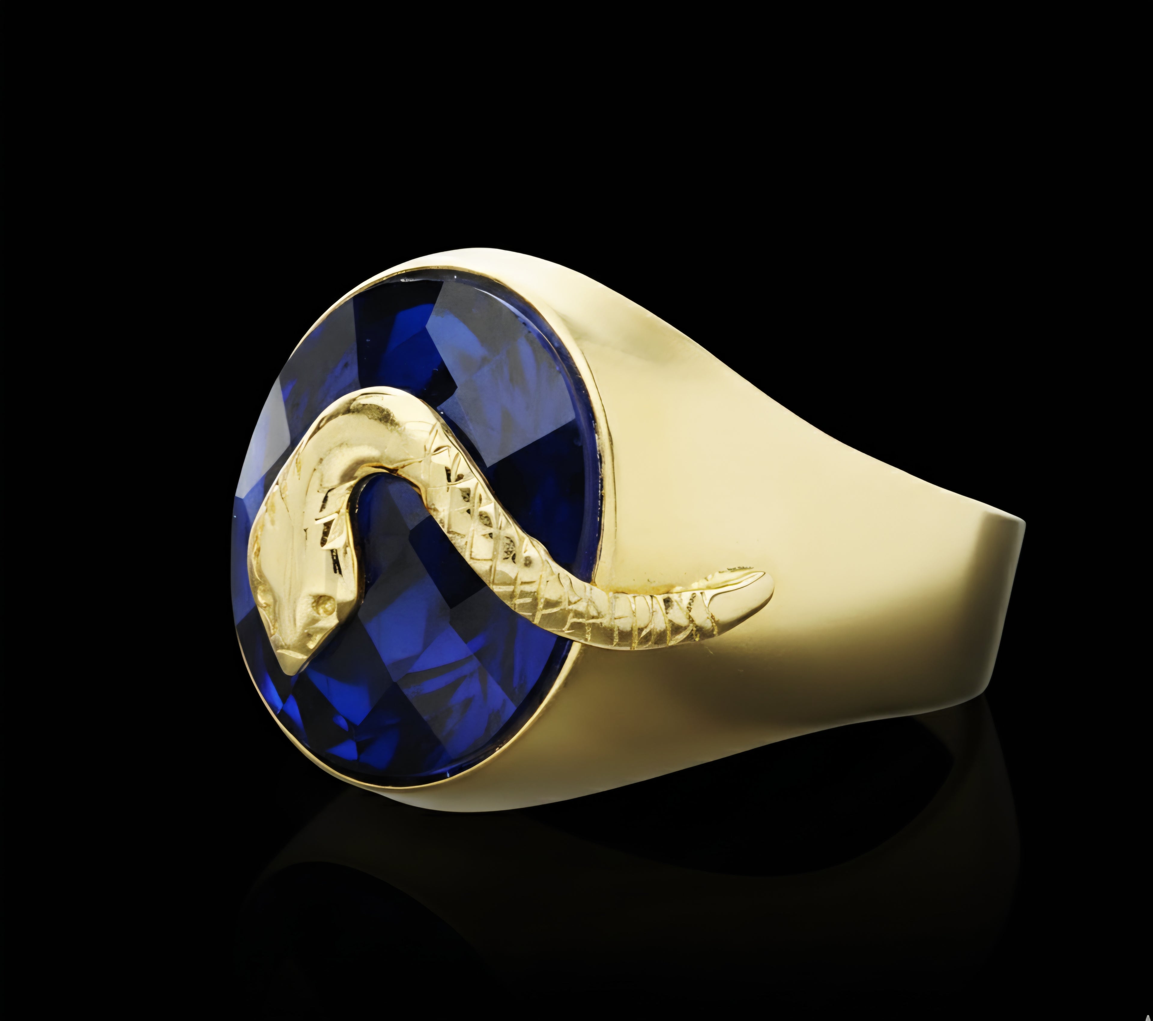 Anello uomo pietra blu e serpente oro 18kt