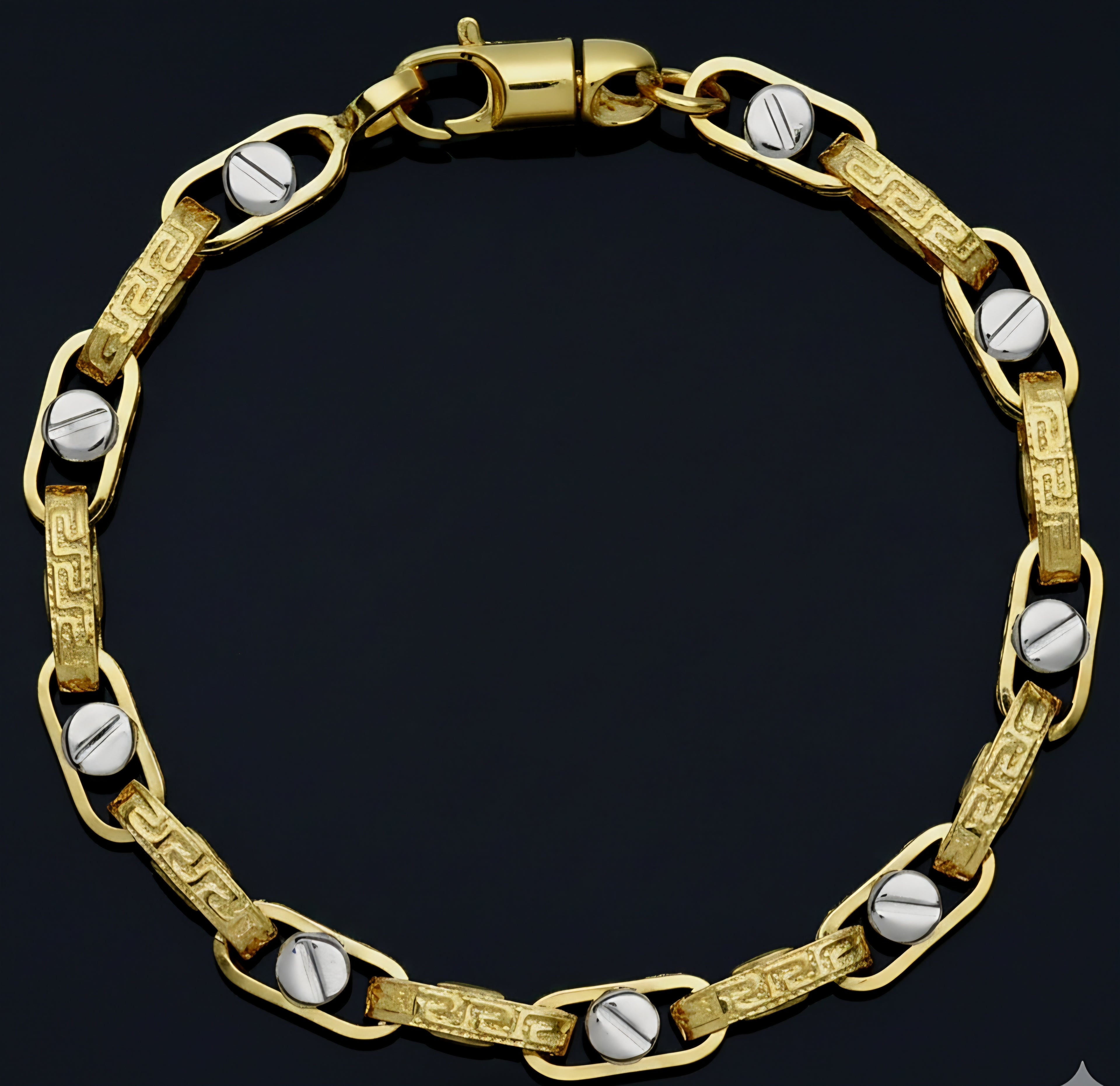 Bracciale uomo tubolare bicolore con la greca oro 18kt