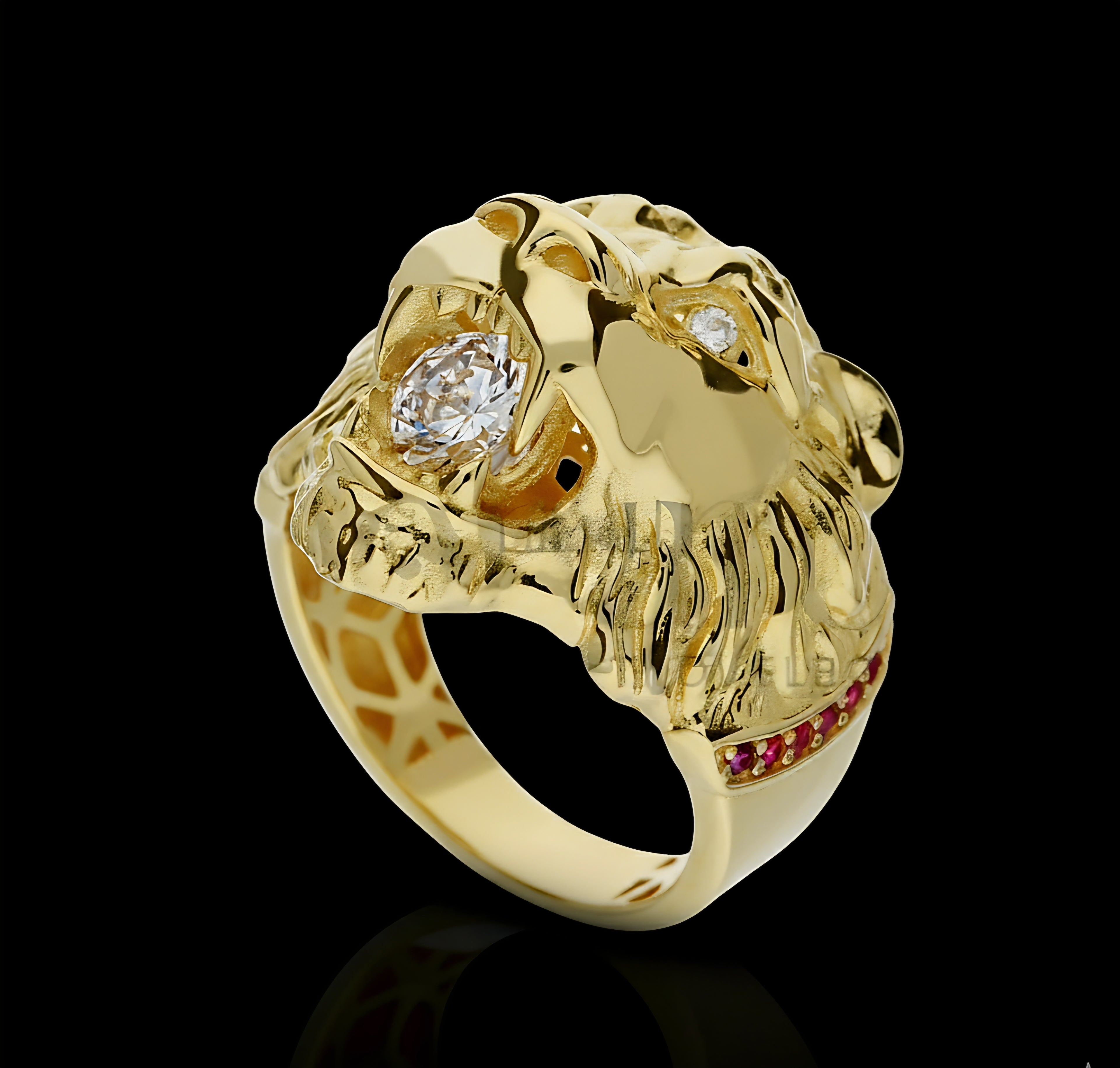 Anello testa di leone grande oro 18kt