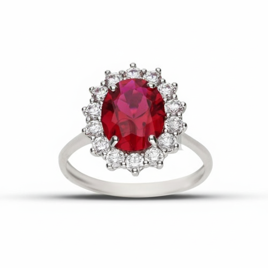 Anello pietra rossa e zirconi oro 18kt