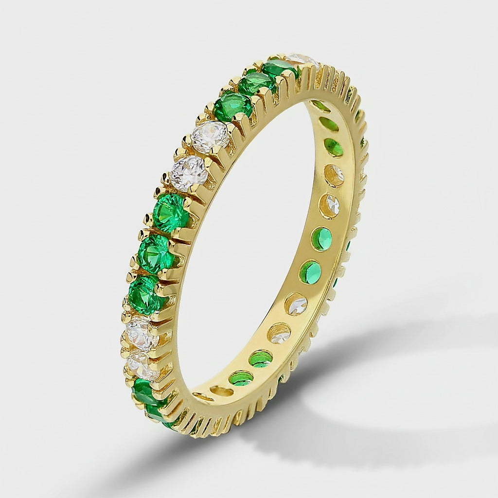 Veretta con zirconi verdi e bianchi oro 18kt