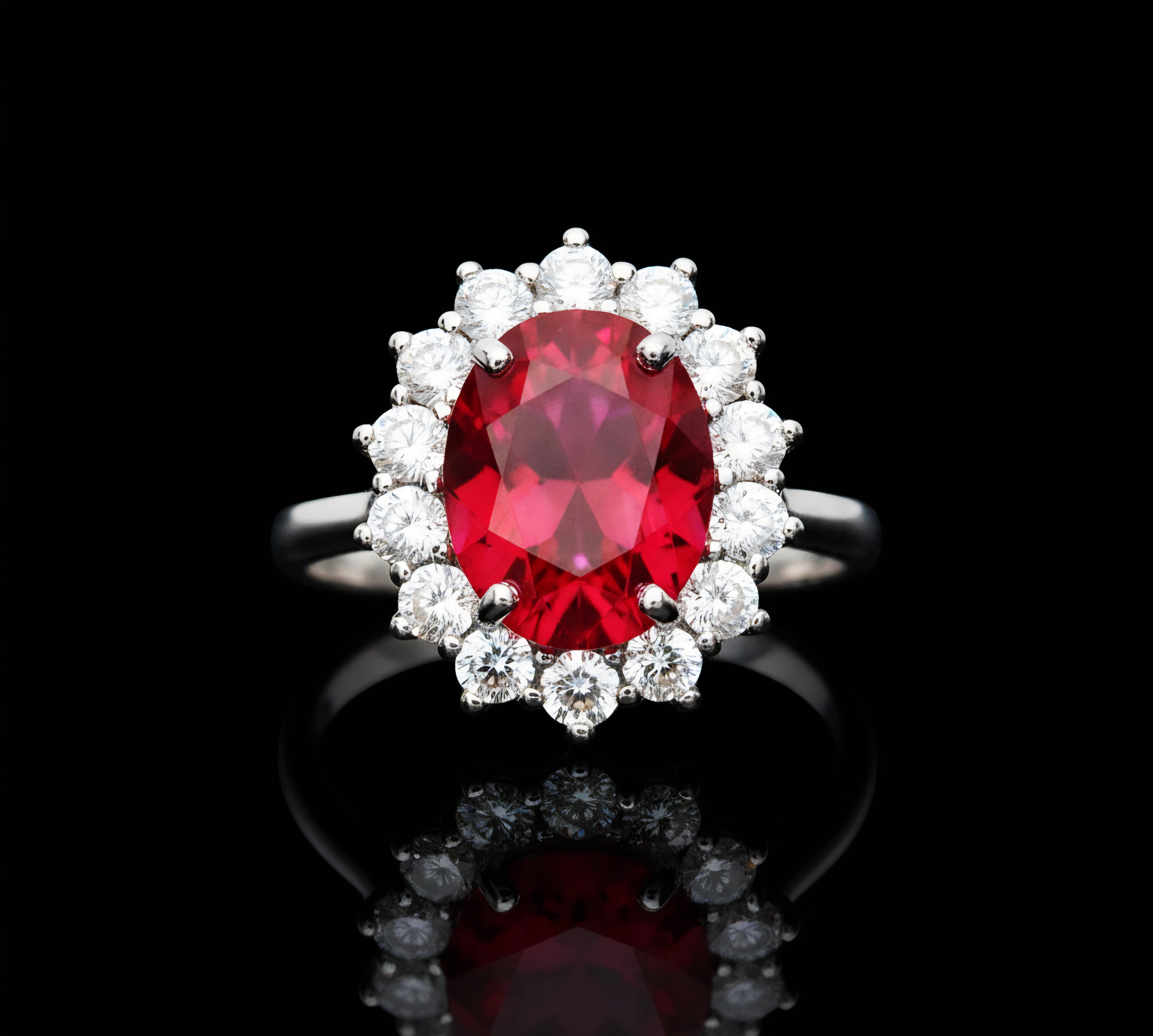Anello pietra rossa e zirconi oro 18kt