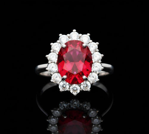 Anello pietra rossa e zirconi oro 18kt