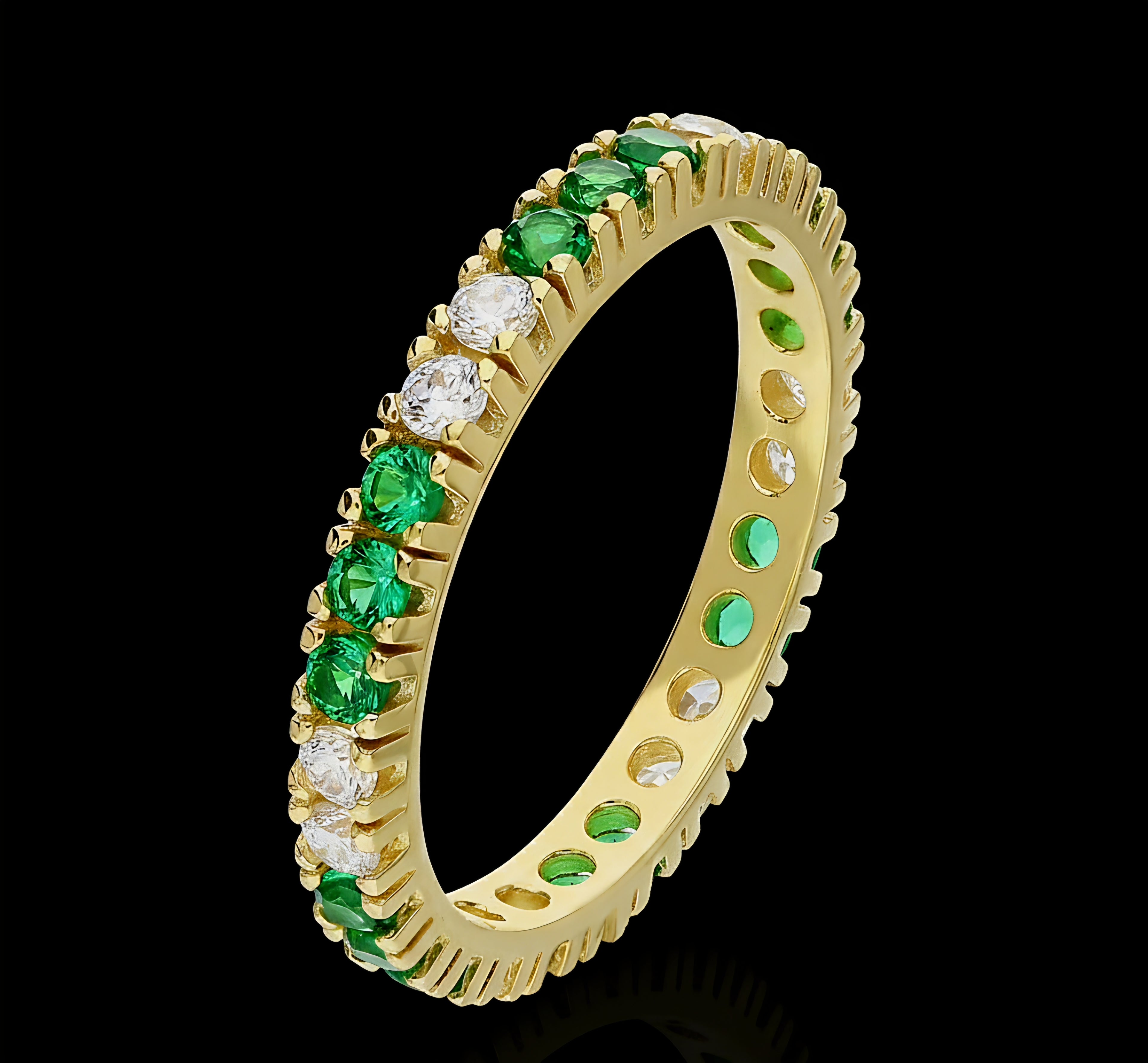 Veretta con zirconi verdi e bianchi oro 18kt