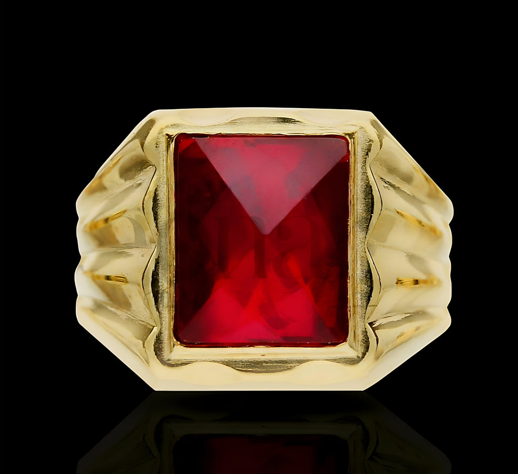 Anello uomo pietra rossa oro 18kt