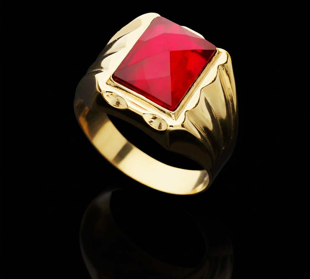 Anello uomo pietra rossa oro 18kt