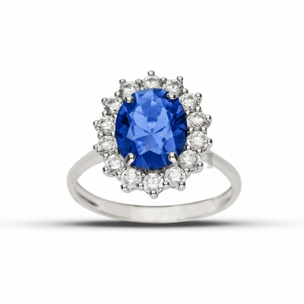 Anello pietra blu e zirconi oro 18kt