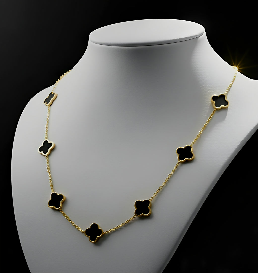 Collana donna quadrifoglio onice nero oro 18kt