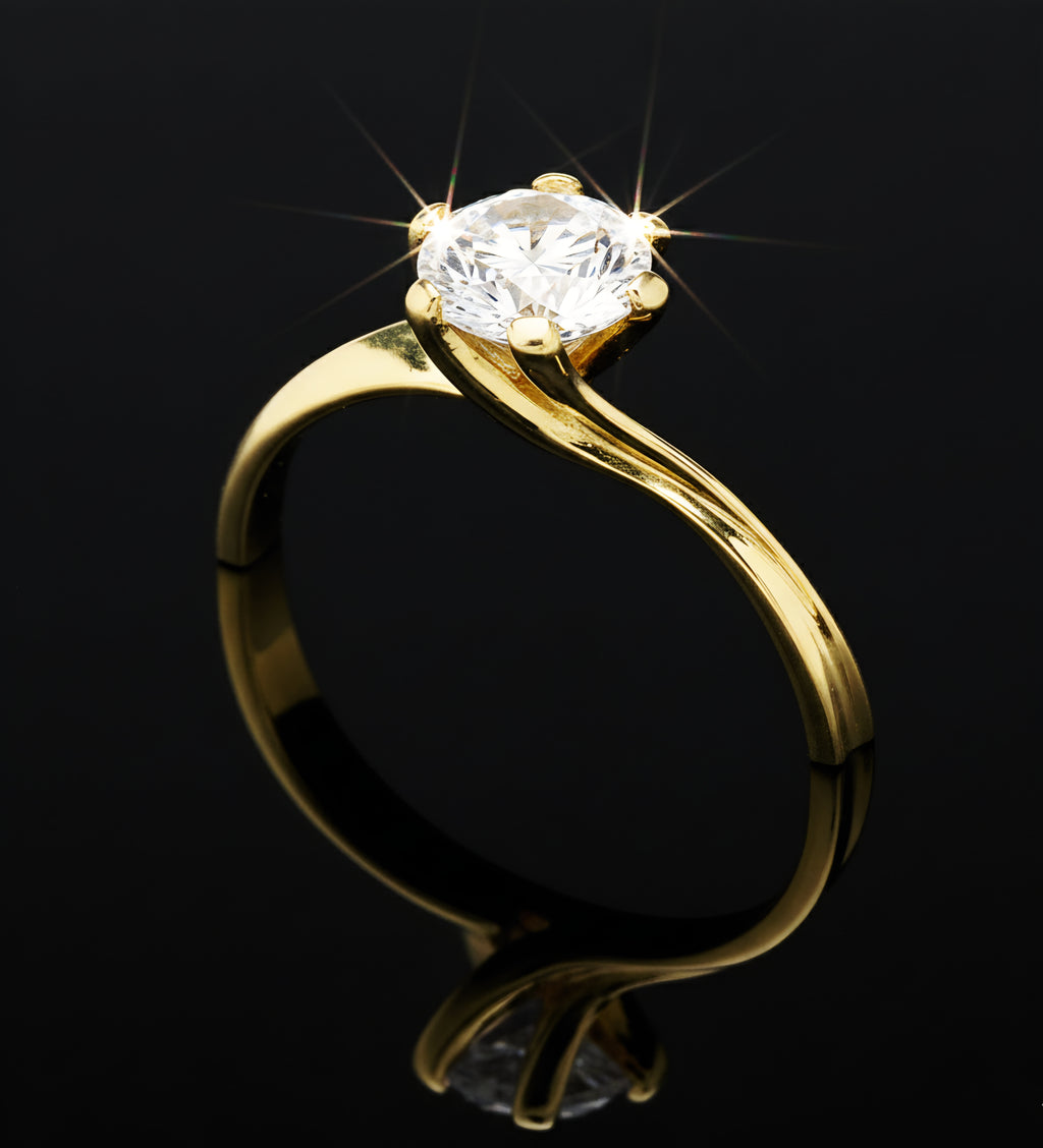 Anello solitario con zircone oro 18kt