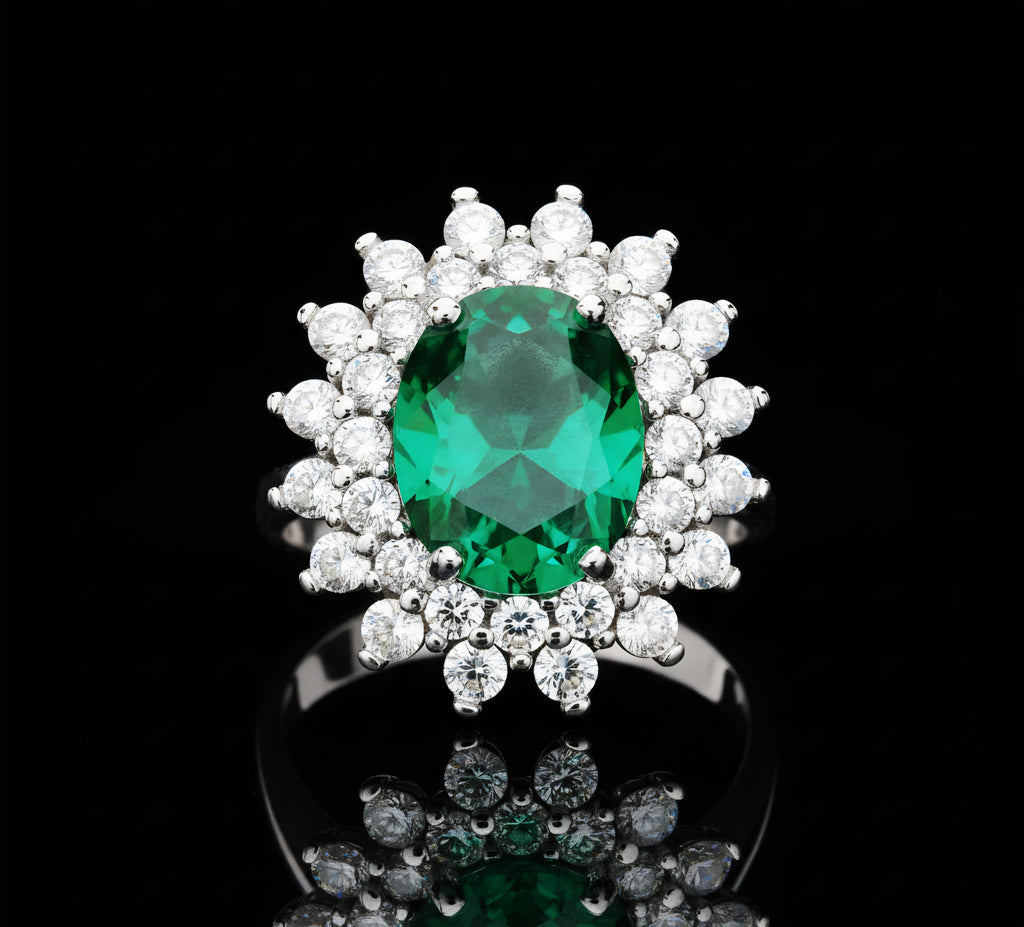 Anello pietra verde e zirconi oro 18kt