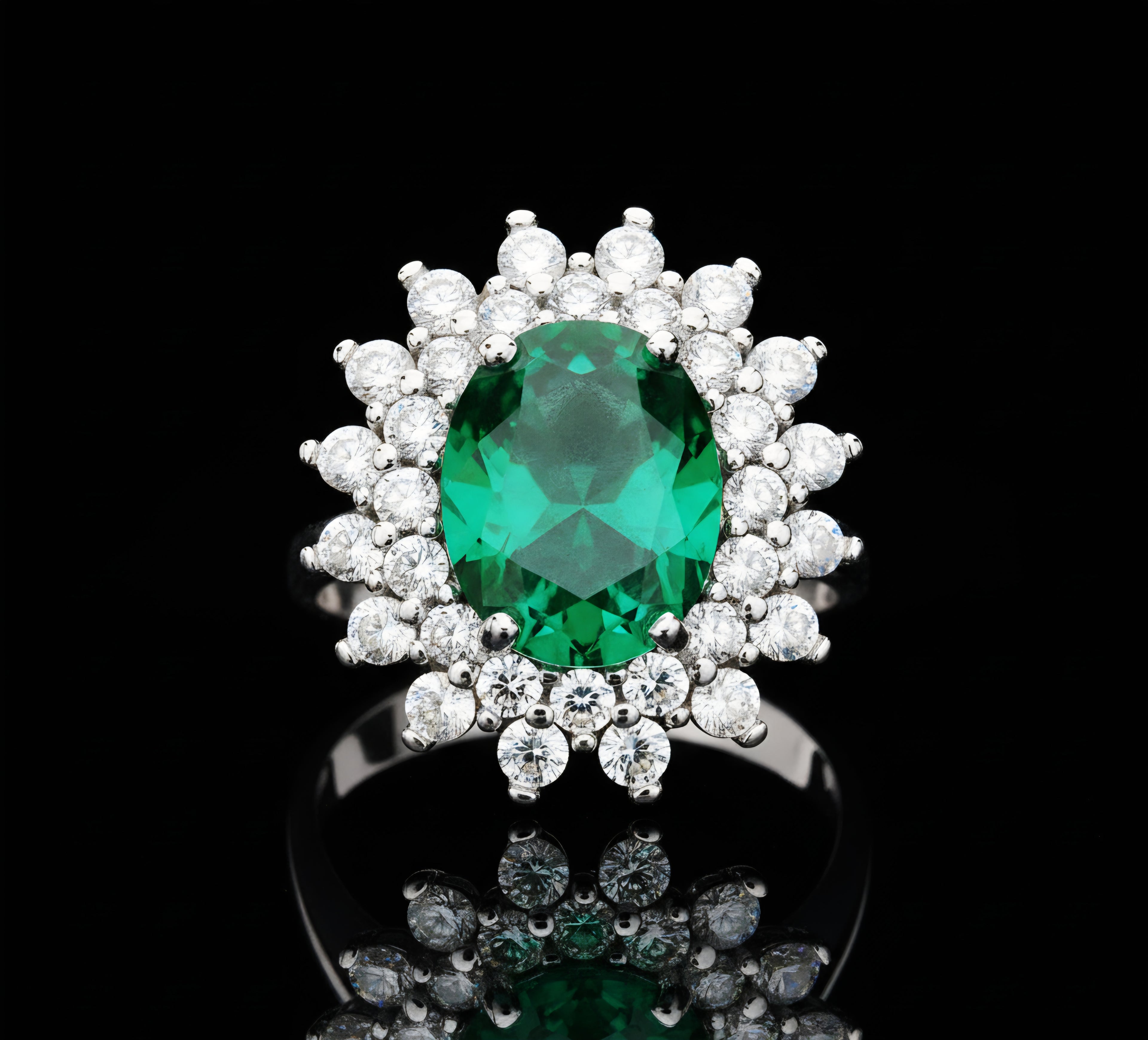 Anello pietra verde e zirconi oro 18kt