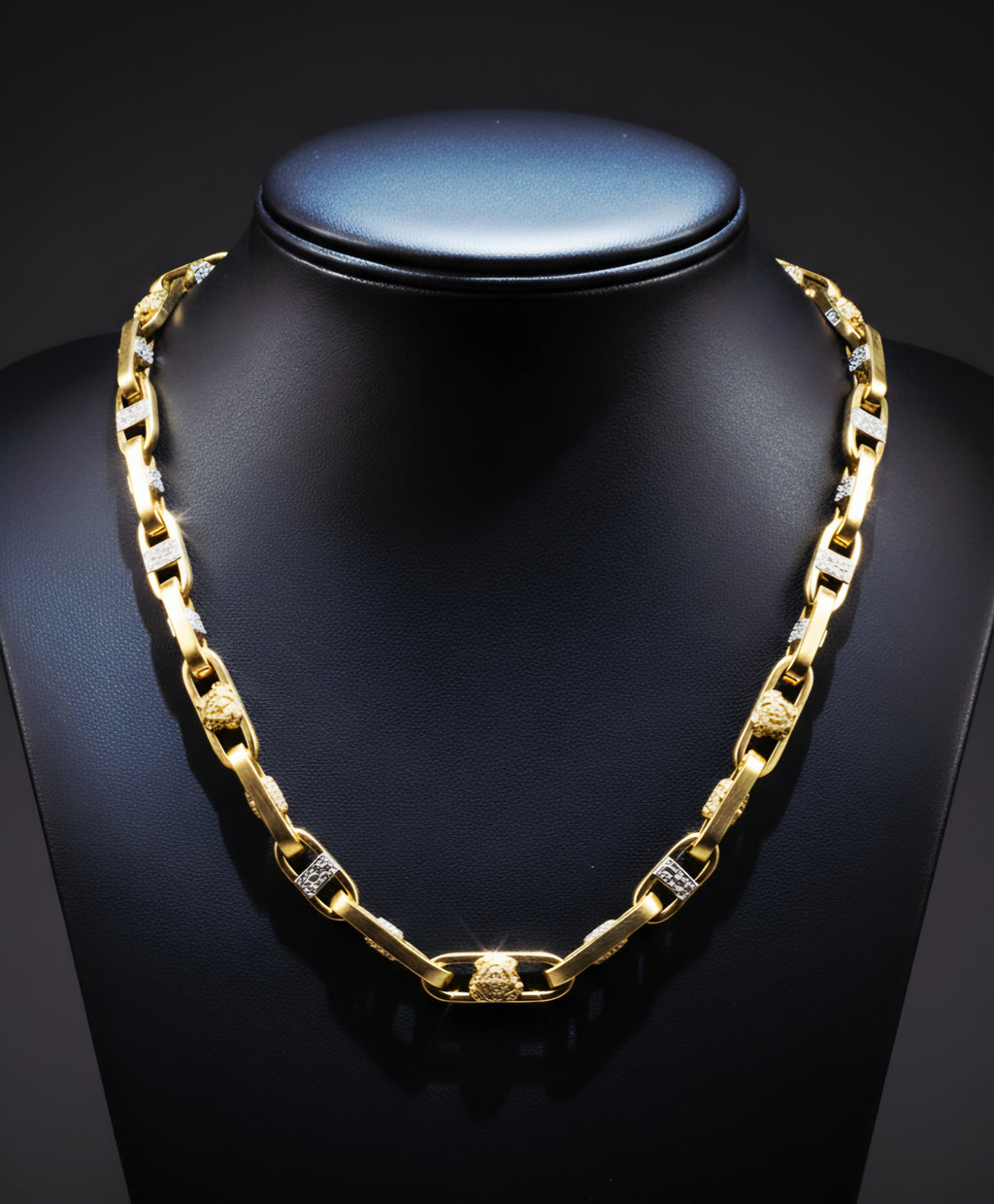 Collana uomo medusa con la greca bicolore oro 18kt
