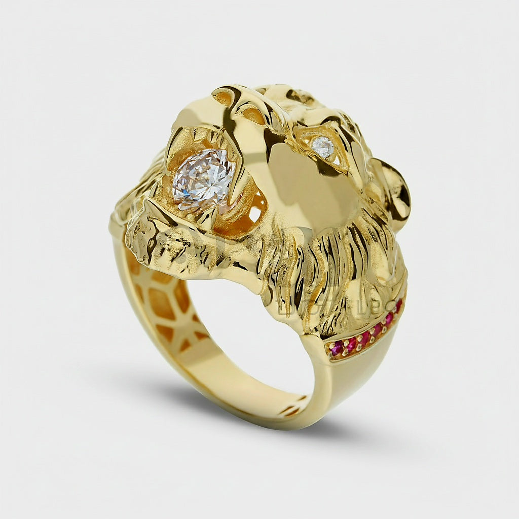 Anello testa di leone grande oro 18kt