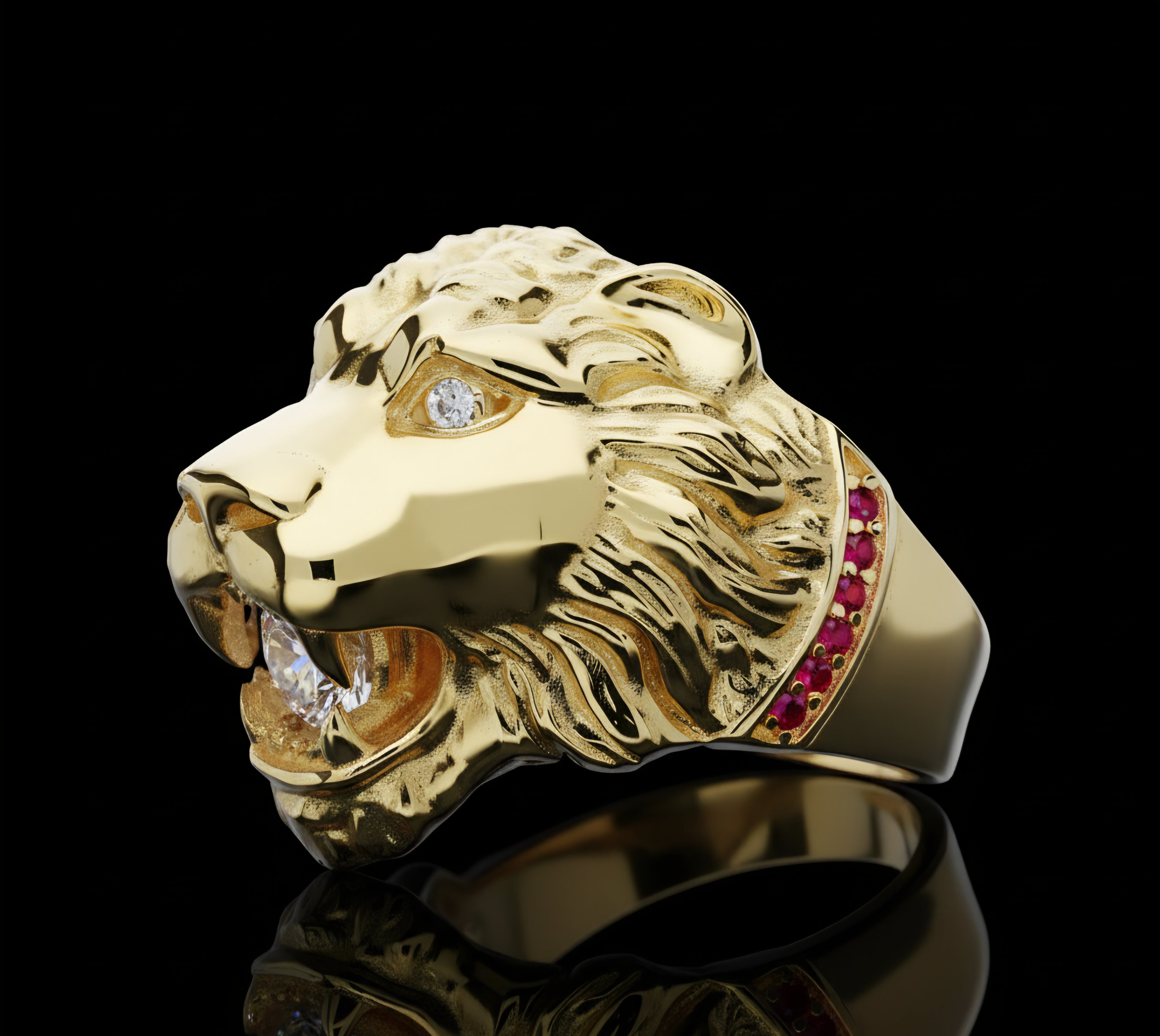Anello testa di leone grande oro 18kt