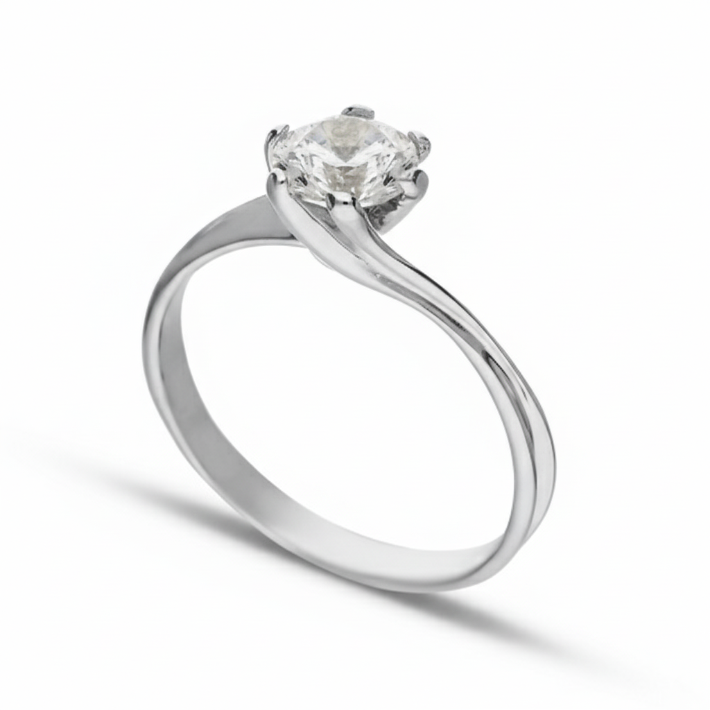 Anello solitario con zircone oro bianco 18kt