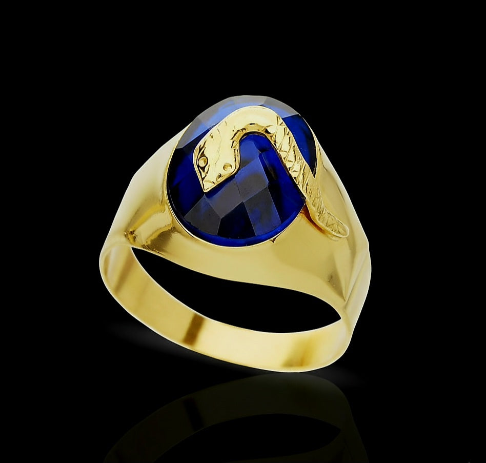 Anello uomo pietra blu e serpente oro 18kt