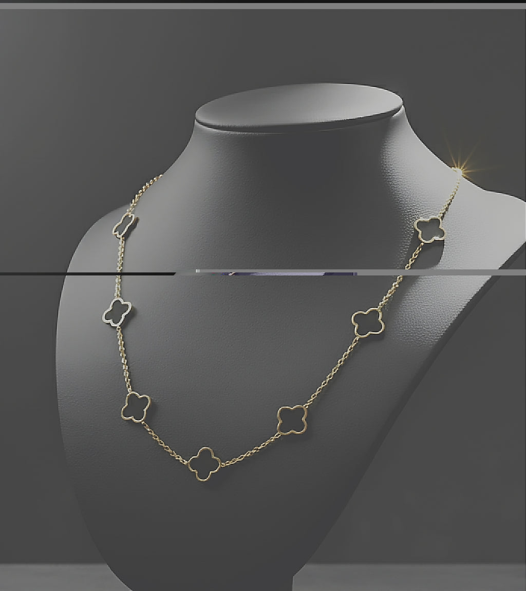 Collana donna quadrifoglio onice nero oro 18kt