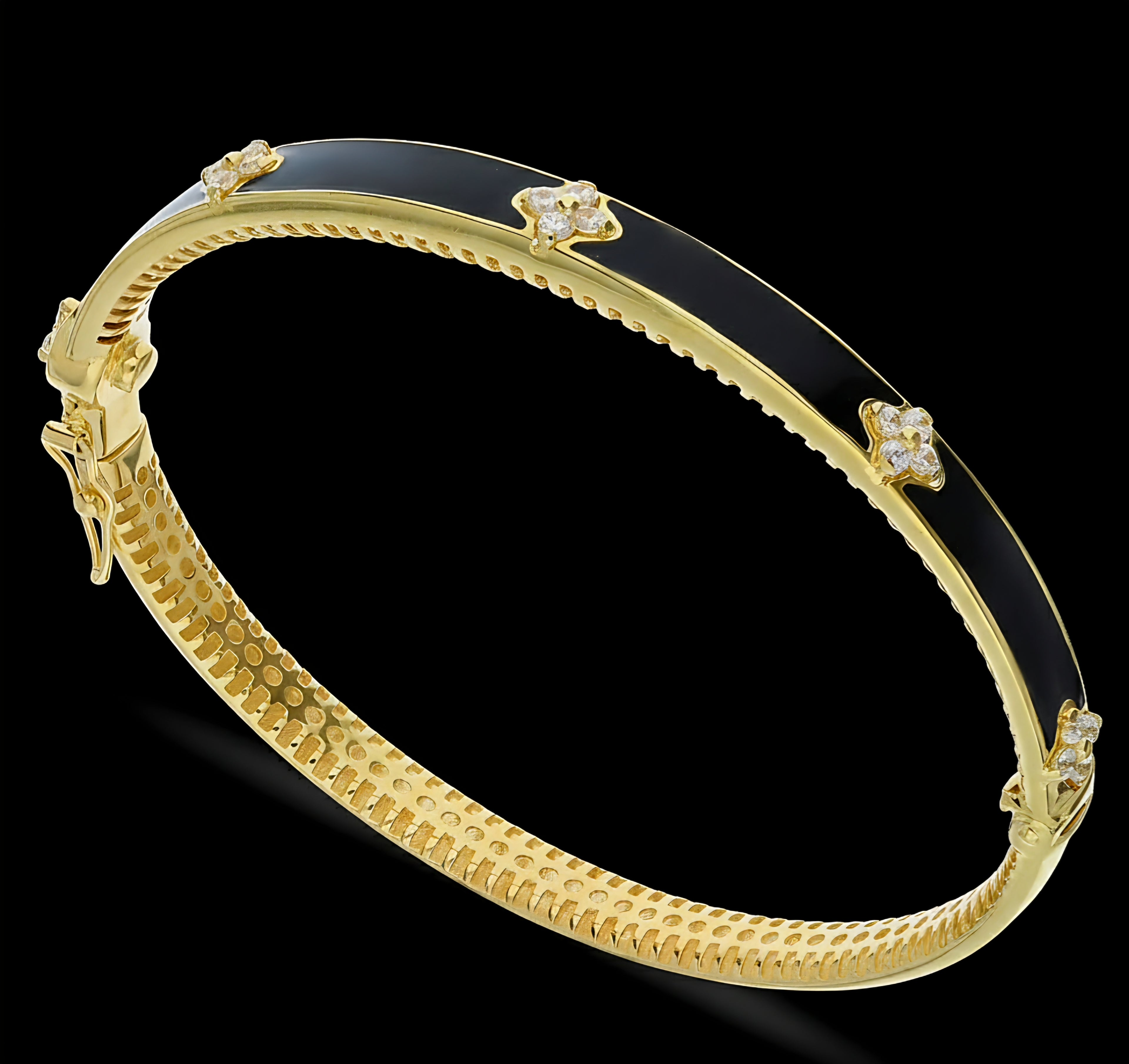 Bracciale donna rigido elettroformato con smalto nero oro 18kt