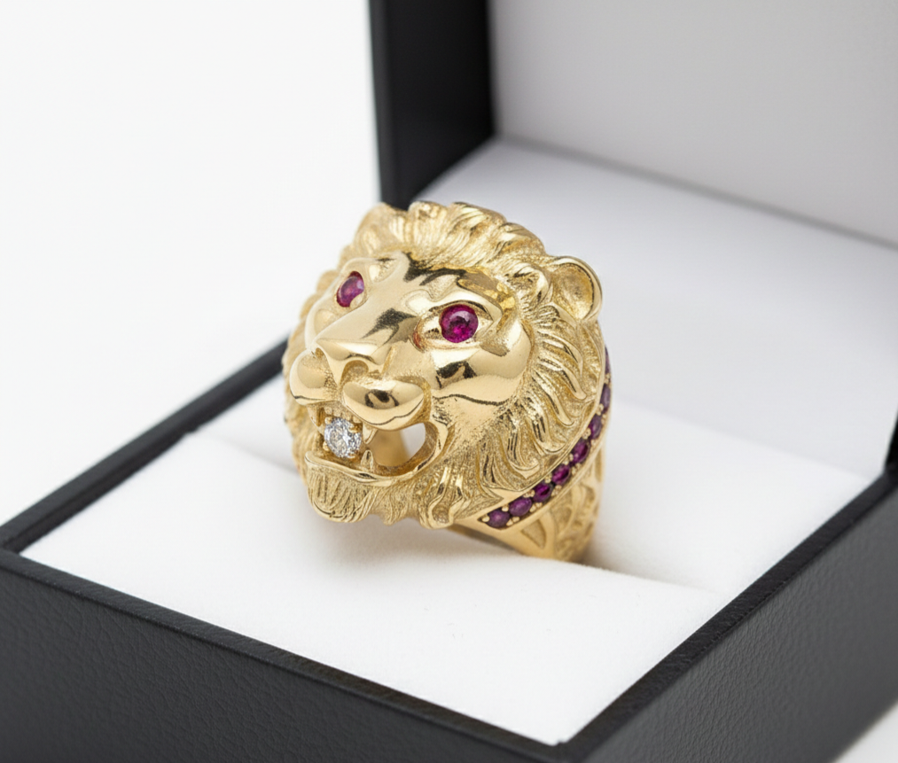 Anello Leone pieno oro 18kt
