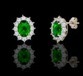 Orecchini piccoli con pietra verde e zirconi in oro bianco 18kt