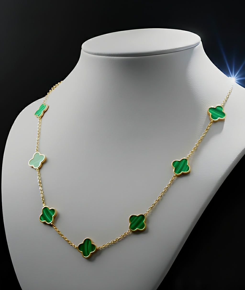 Collana donna quadrifoglio malachite oro 18kt