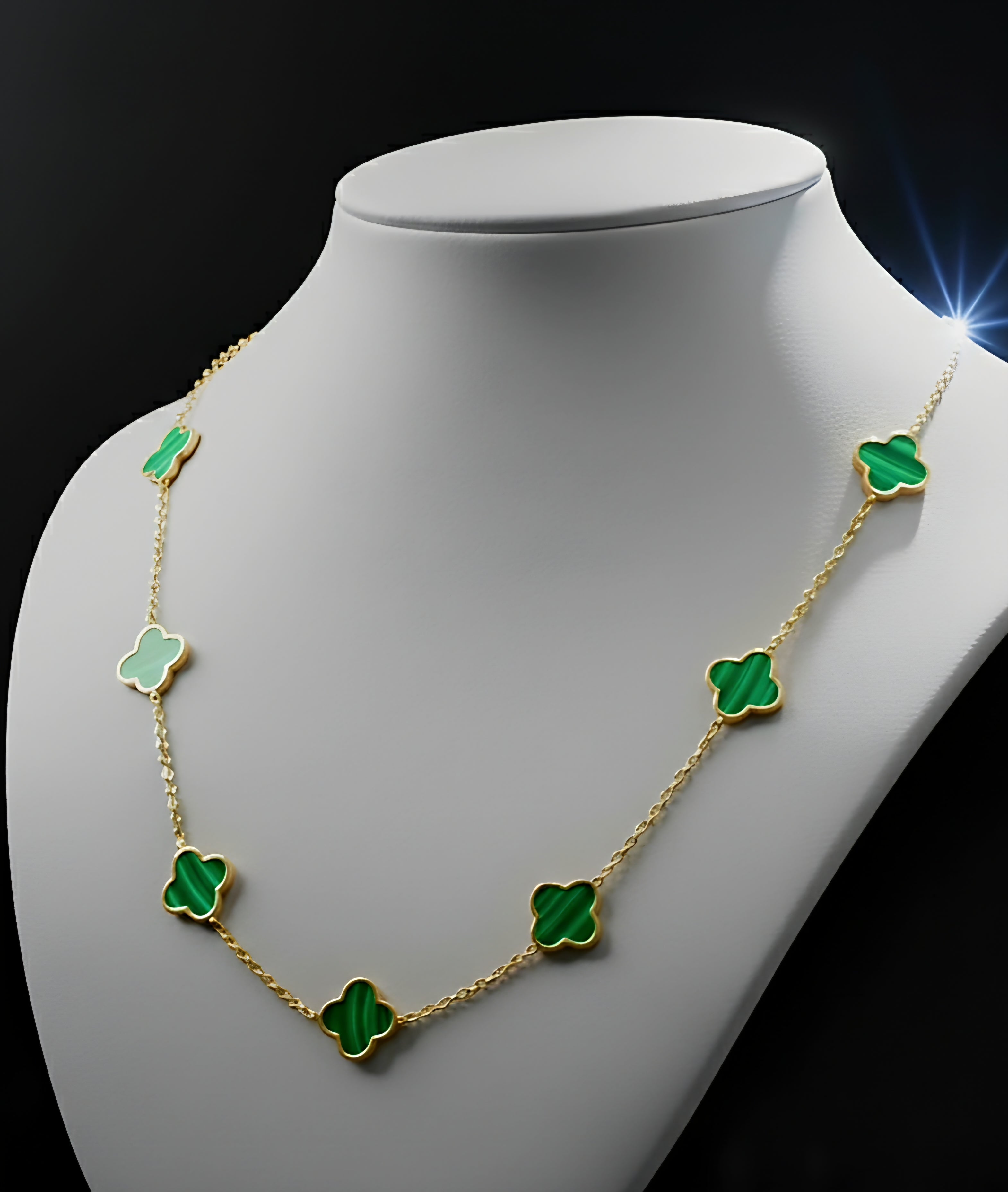 Collana donna quadrifoglio malachite oro 18kt