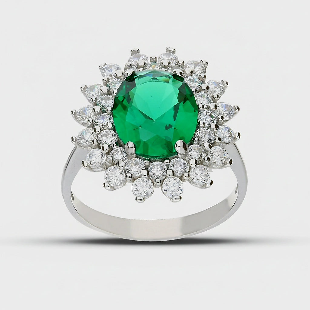 Anello pietra verde e zirconi oro 18kt