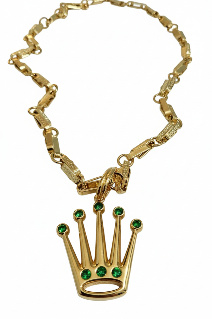 Collana con la greca e ciondolo  corona grande oro 18kt