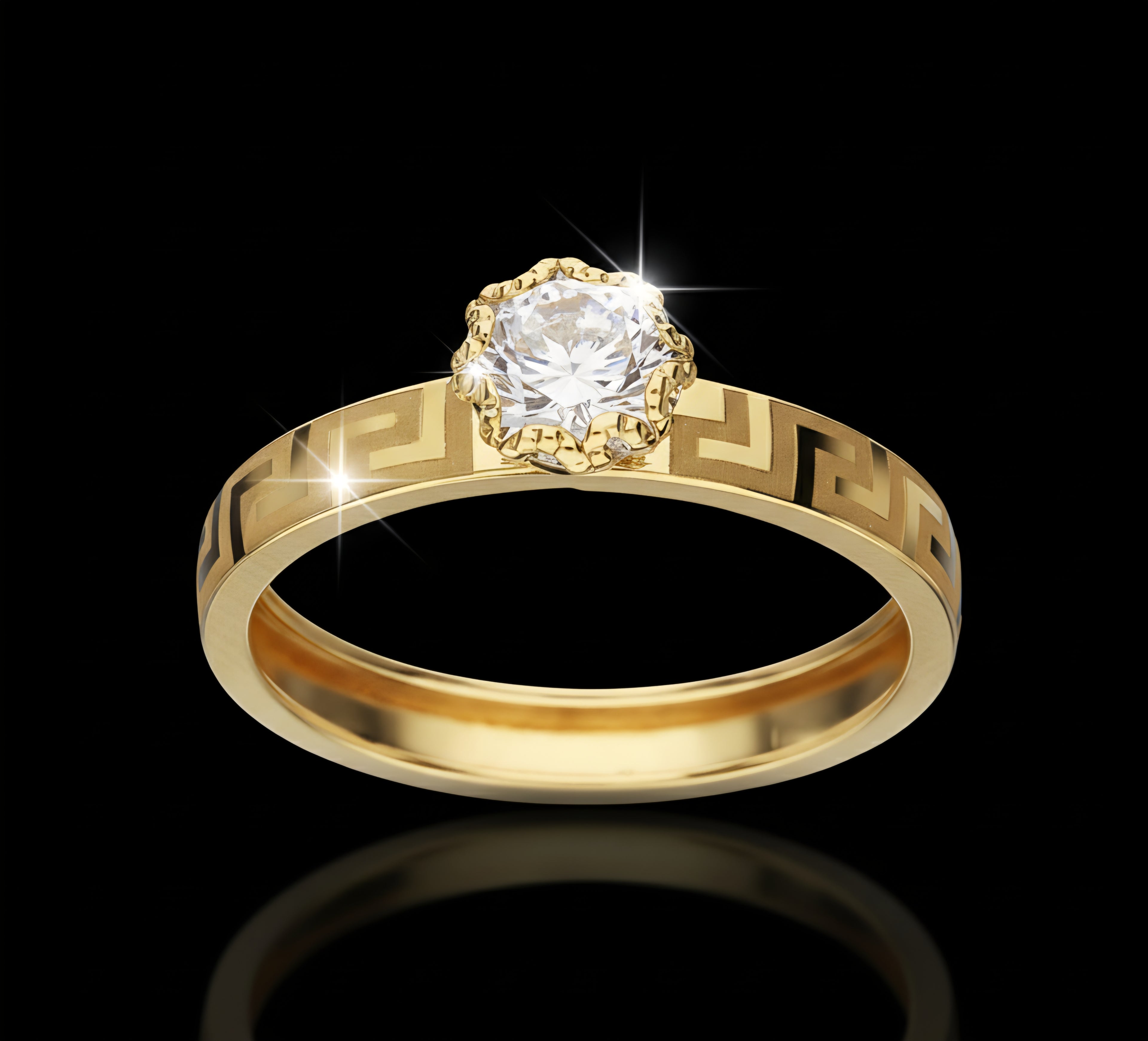 Anello solitario con greca e zircone