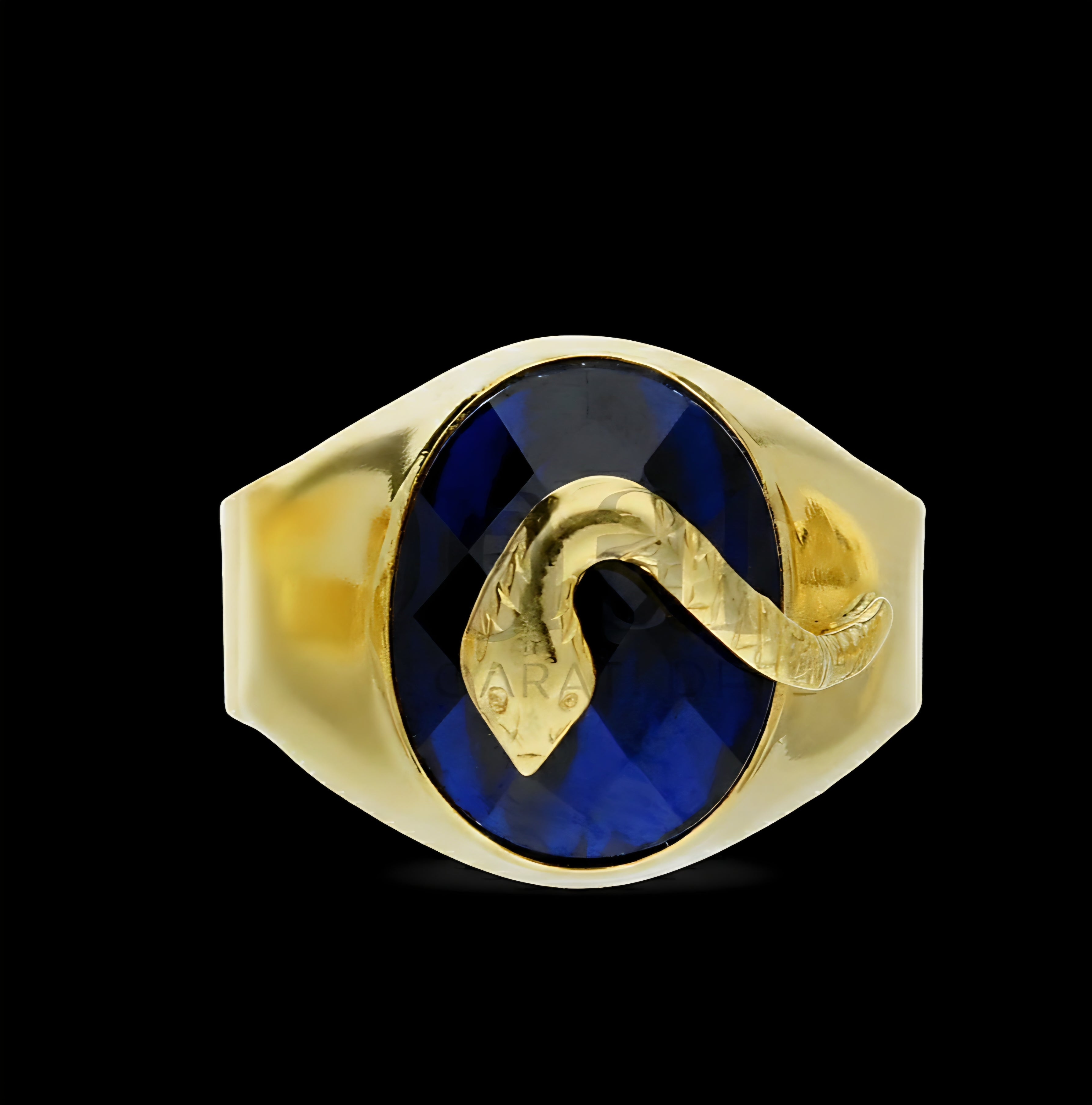 Anello uomo pietra blu e serpente oro 18kt