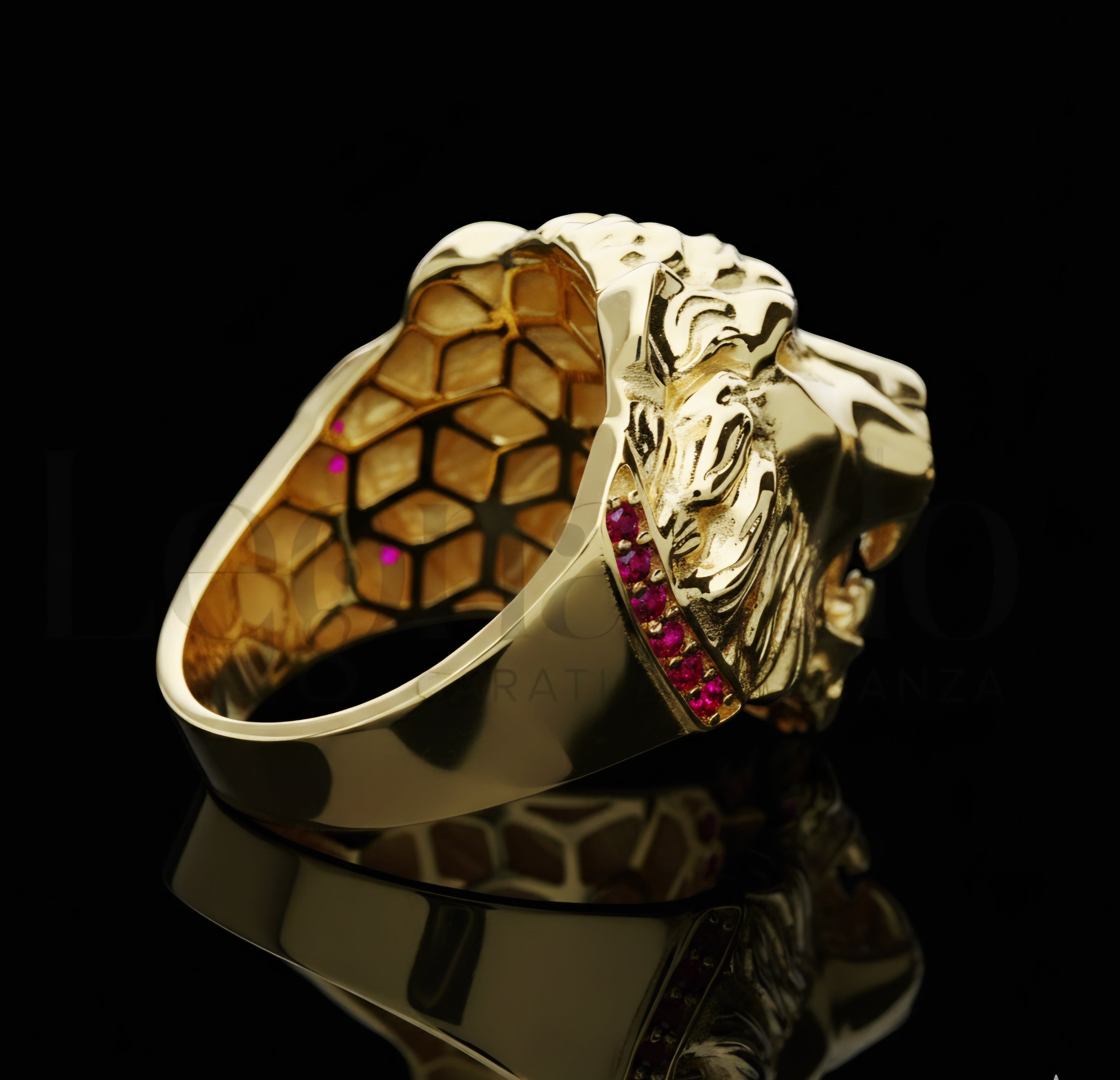 Anello testa di leone grande oro 18kt