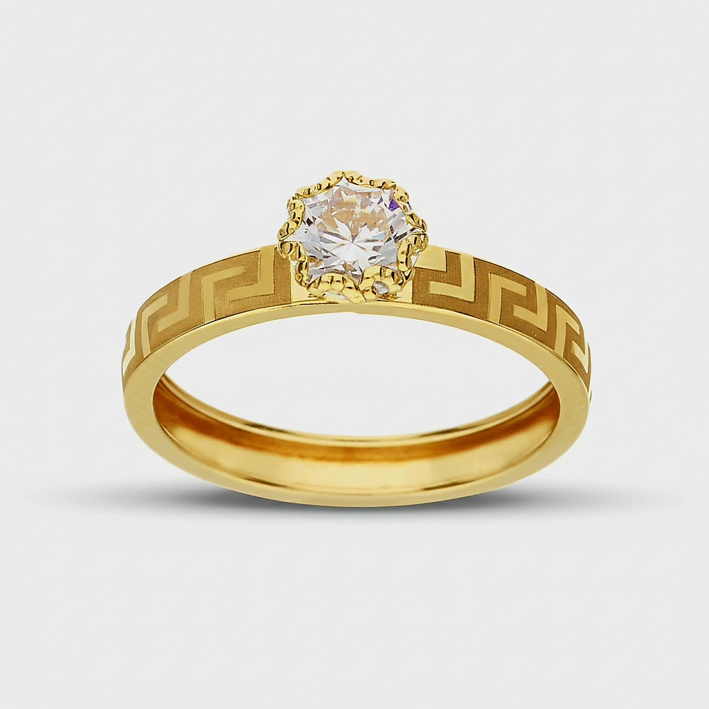 Anello solitario con greca e zircone