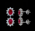 Orecchini piccoli con pietra rossa e zirconi in oro bianco 18kt