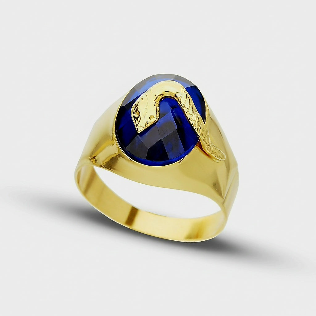 Anello uomo pietra blu e serpente oro 18kt