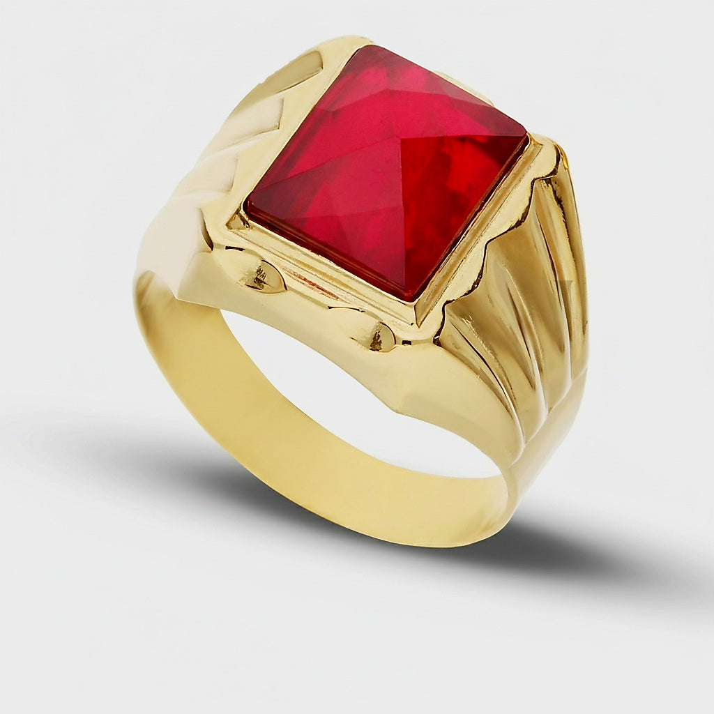 Anello uomo pietra rossa oro 18kt