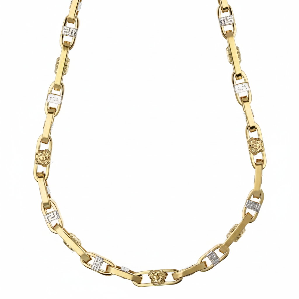 Collana uomo medusa con la greca bicolore oro 18kt