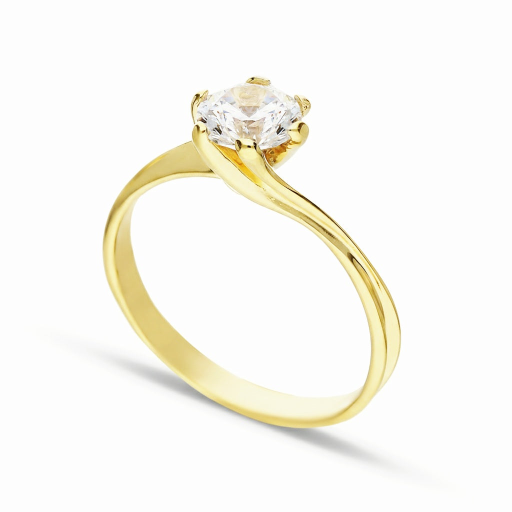 Anello solitario con zircone oro 18kt