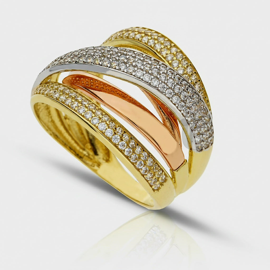 Anello donna grande a 3 colori oro 18kt