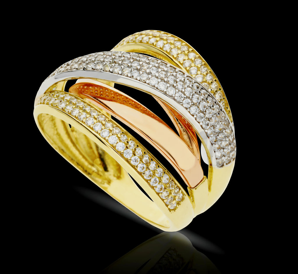 Anello donna grande a 3 colori oro 18kt