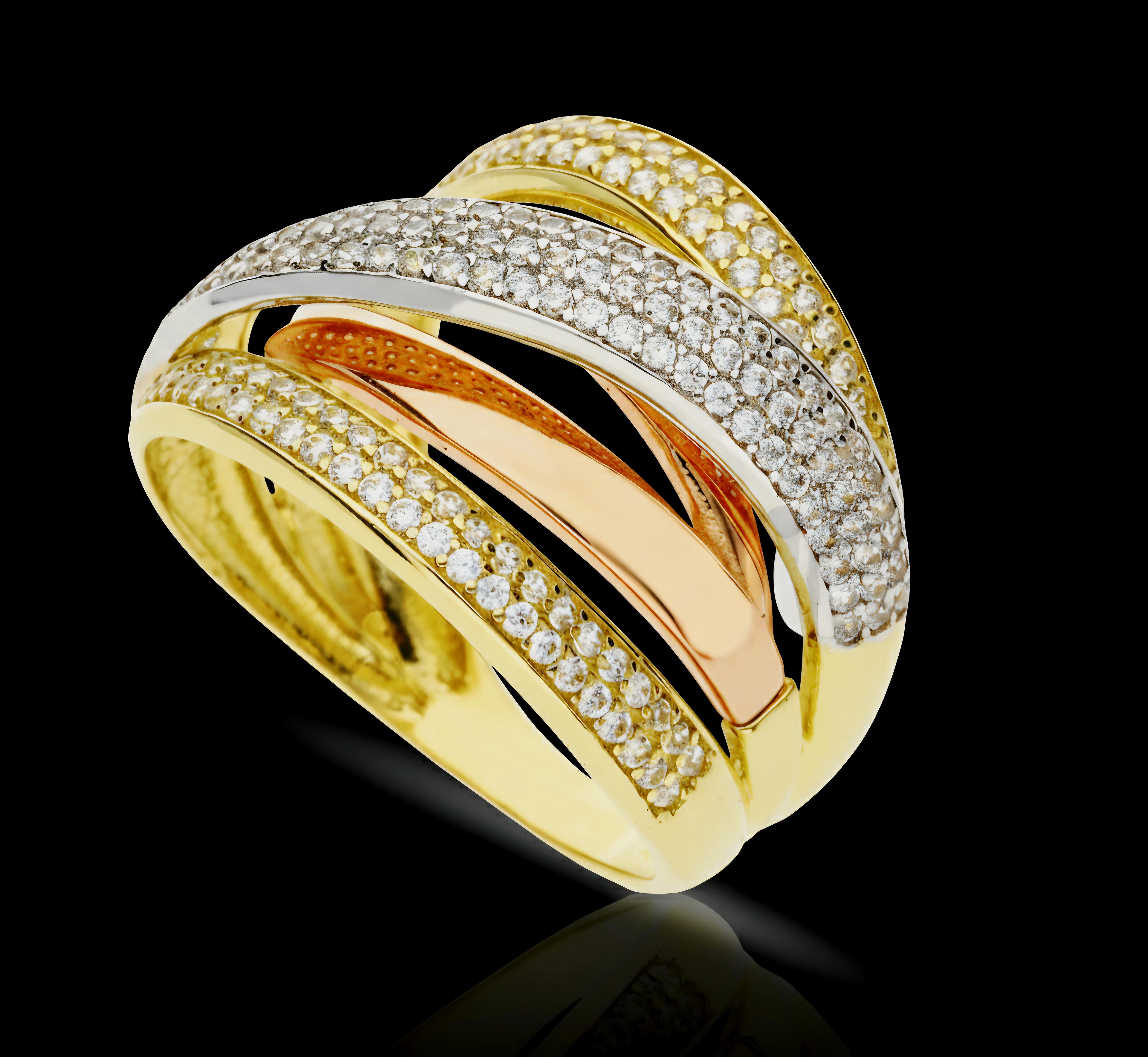 Anello donna grande a 3 colori oro 18kt
