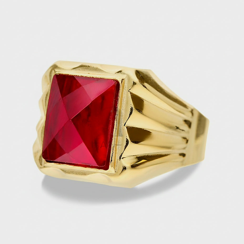 Anello uomo pietra rossa oro 18kt