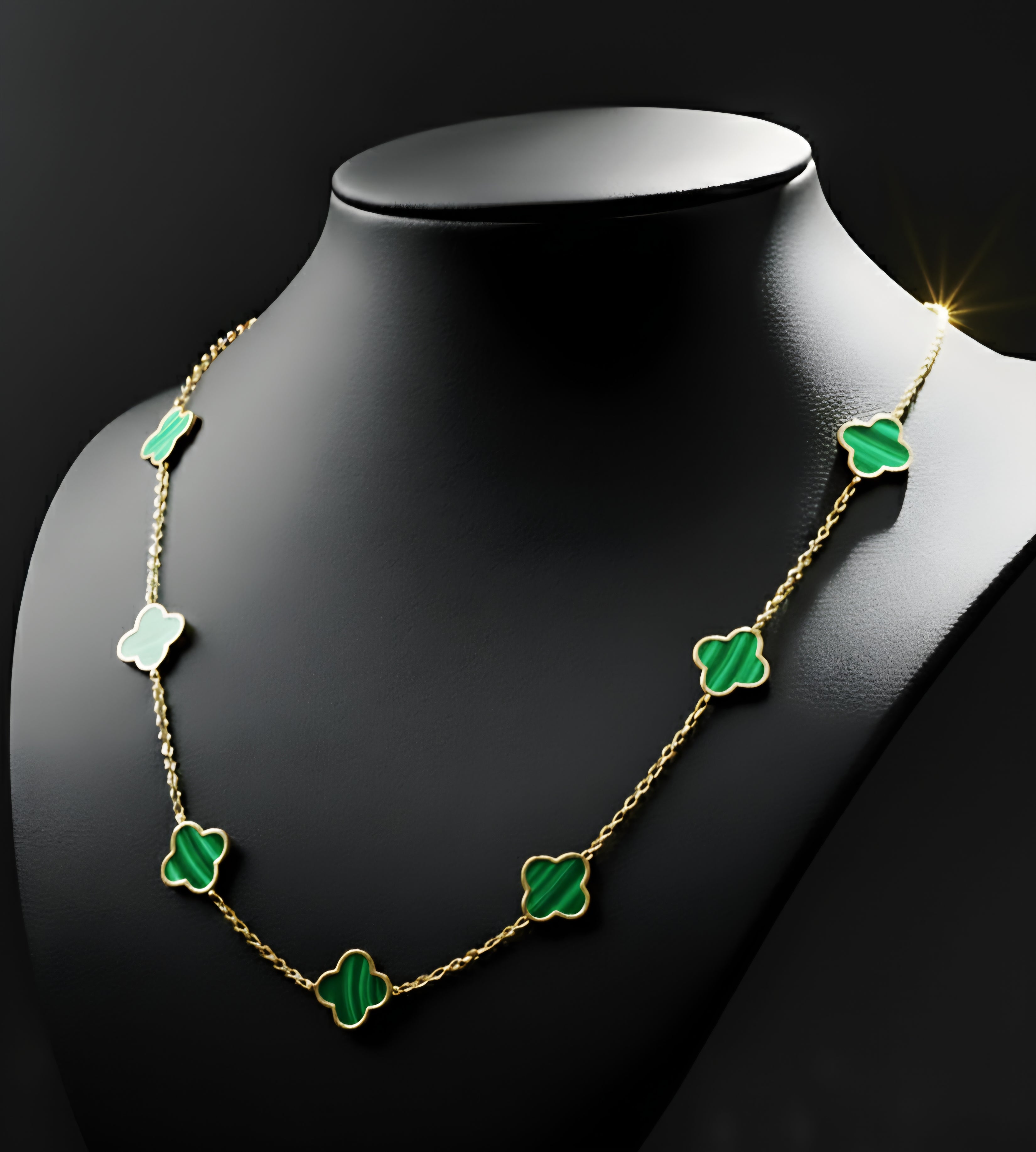 Collana donna quadrifoglio malachite oro 18kt