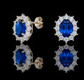 Orecchini piccoli con pietra blu e zirconi in oro bianco 18kt