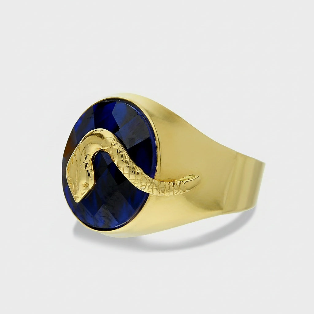 Anello uomo pietra blu e serpente oro 18kt