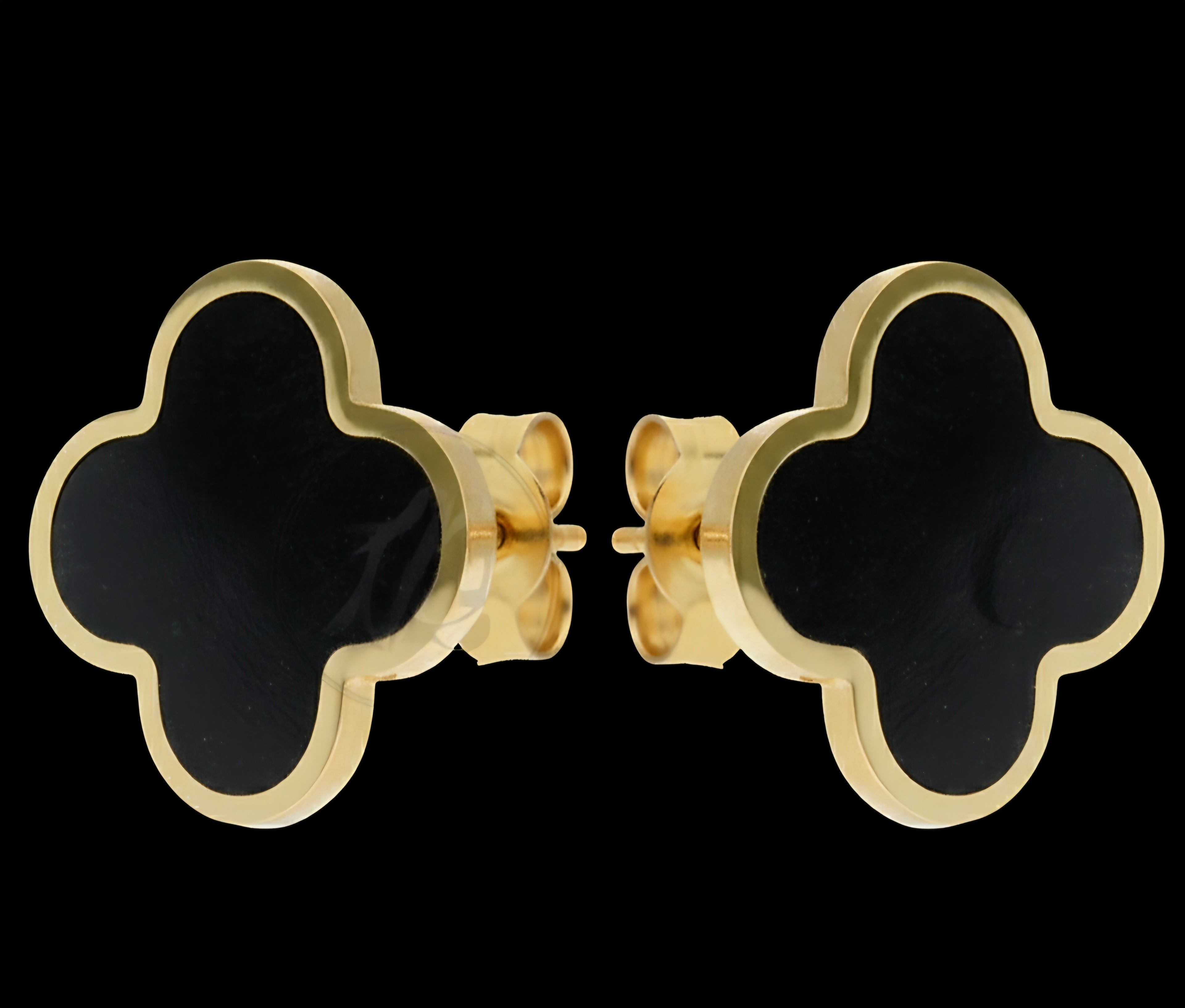 Orecchini donna grandi quadrifoglio nero oro 18kt