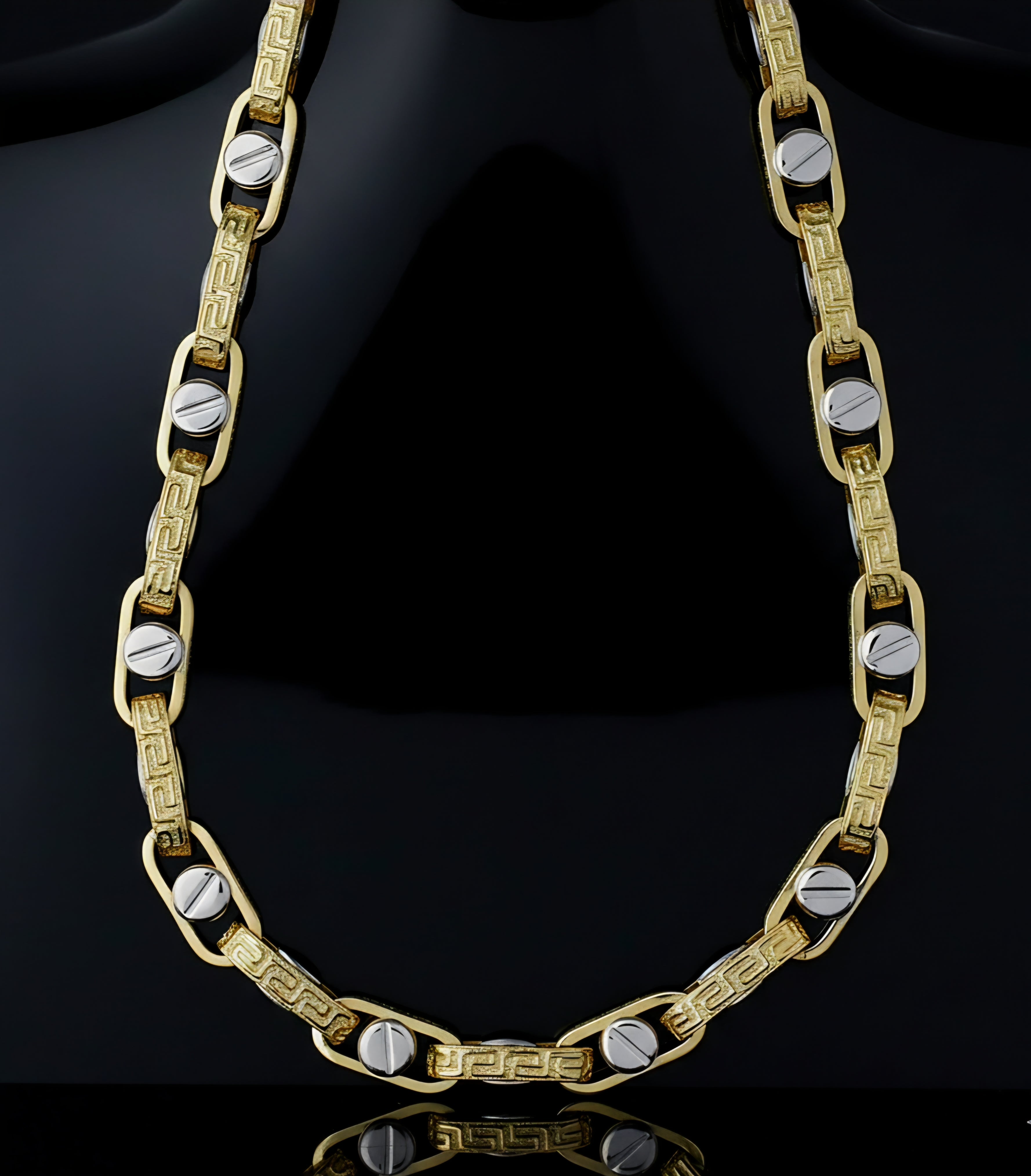 Collana uomo tubolare bicolore con la greca oro 18kt