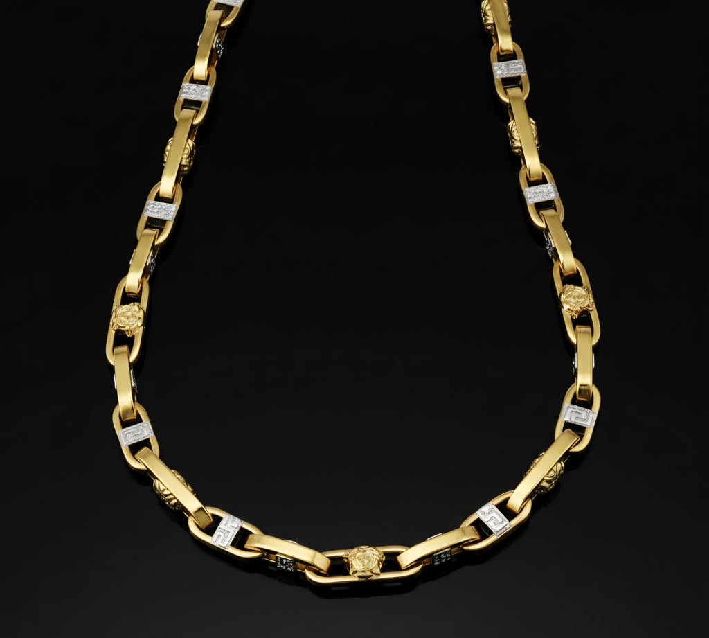 Collana uomo medusa con la greca bicolore oro 18kt