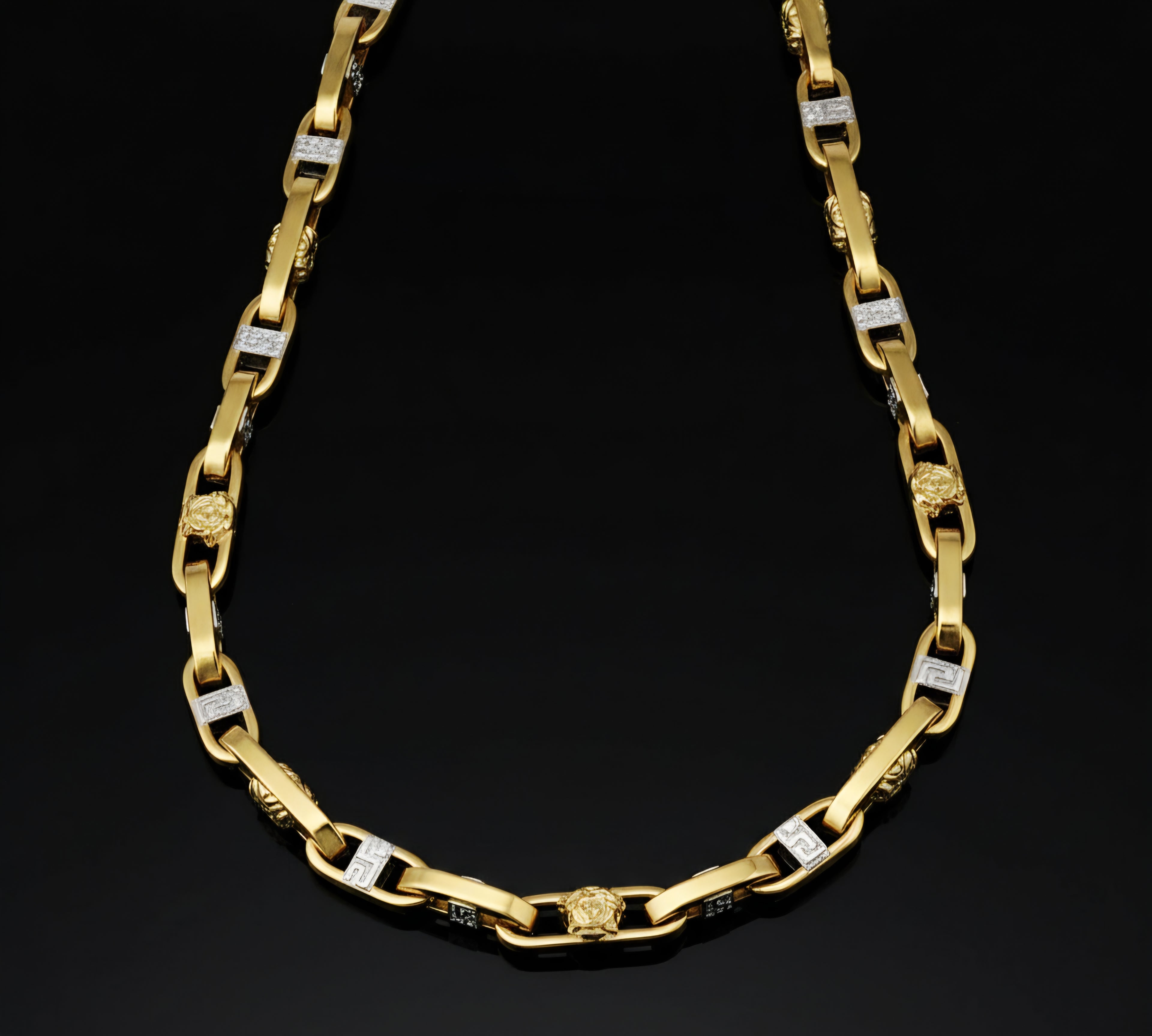 Collana uomo medusa con la greca bicolore oro 18kt