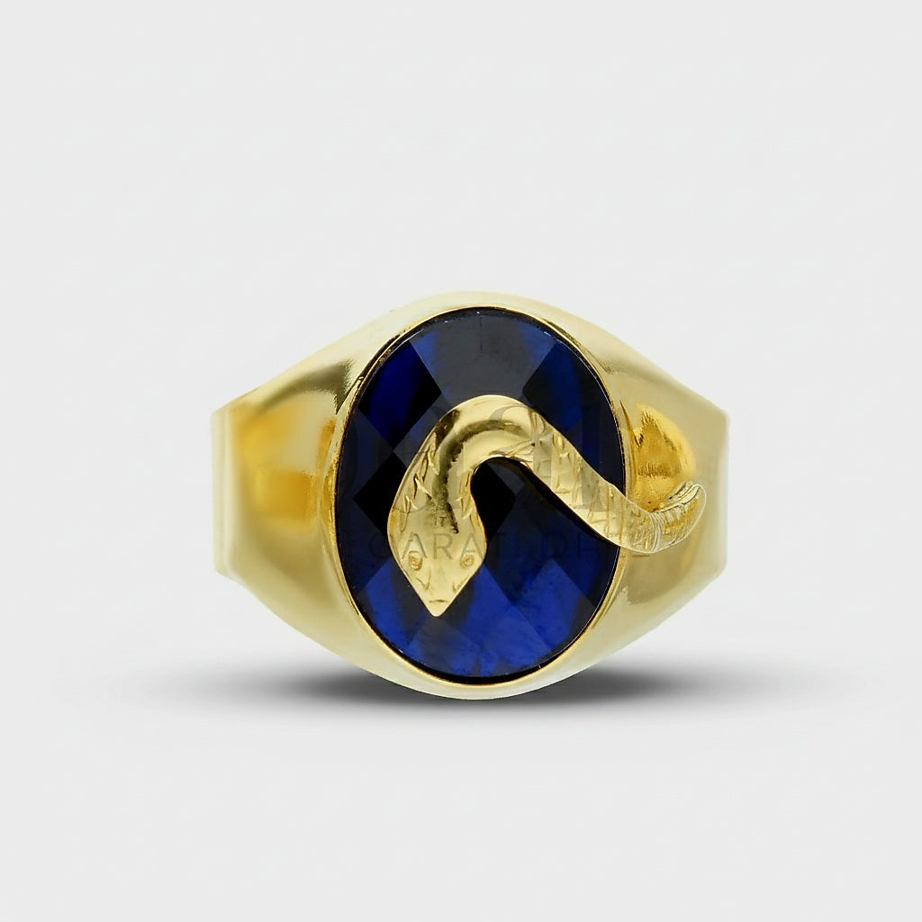 Anello uomo pietra blu e serpente oro 18kt